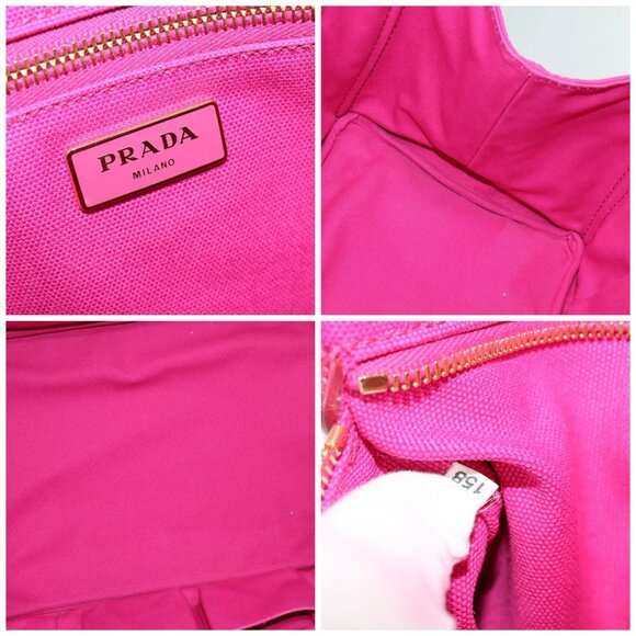 PRADA Canapa GM Hand Bag Canvas Pink Gold Auth 137774 - Picture 16 of 16
